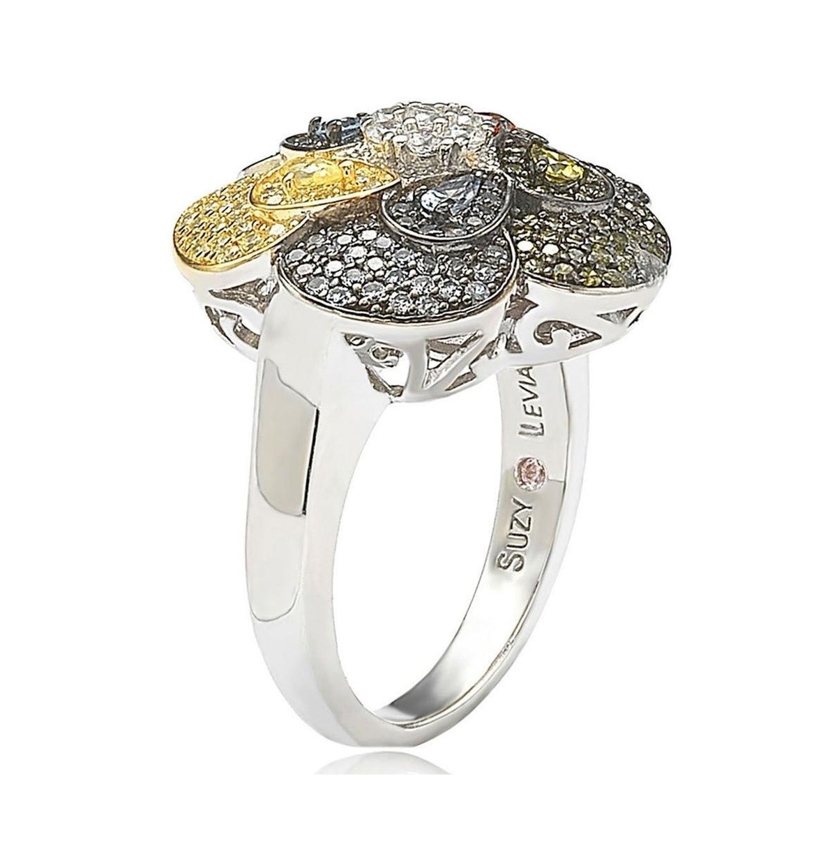 Suzy Levian New York Suzy Levian SterlingCubic Zirconia Pave Multi-Color Flower Ring - Silver