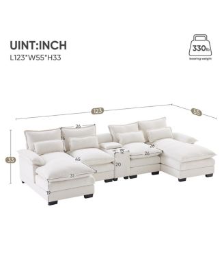 123" 6-Seat U-Shaped Sofa with Console, Cupholders, USB Ports