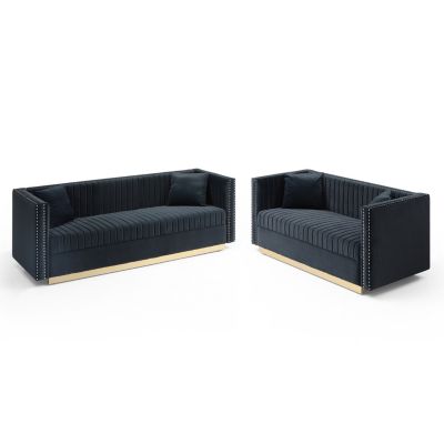 Streamdale Modern Black Velvet Sofa & Loveseat Set