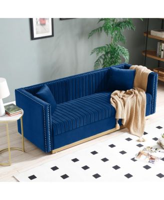 Modern Blue Velvet Sofa Loveseat Set With Pillows