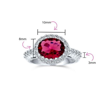 3CTW Oval Solitaire Red Cubic Zirconia CZ Pave Halo Cocktail Statement Ring