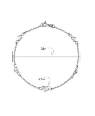 Multi Puff Station Hearts Charm Anklet Ankle Bracelet Beaded Ball Chain Sterling Silver 9 Inch Flexible