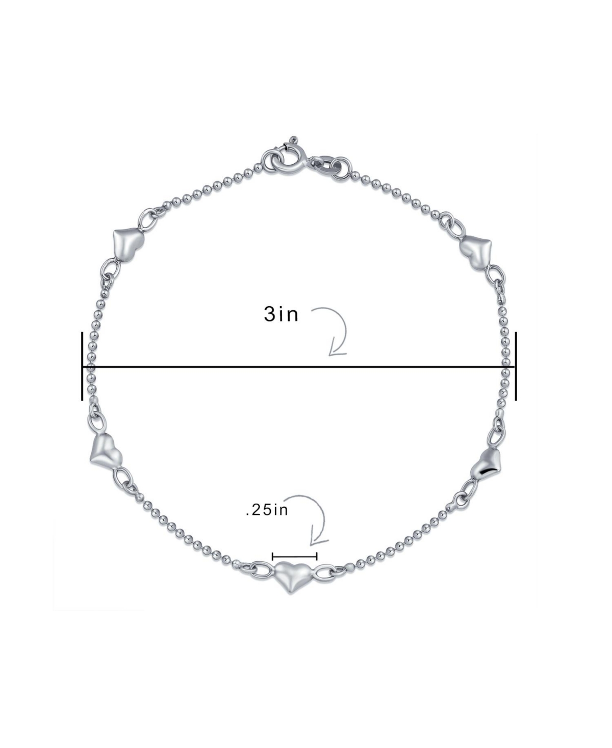 Bling Jewelry Multi Puff Station Hearts Charm Anklet Ankle Bracelet For Women Beaded Ball Chain SterlingFlexible - Silver