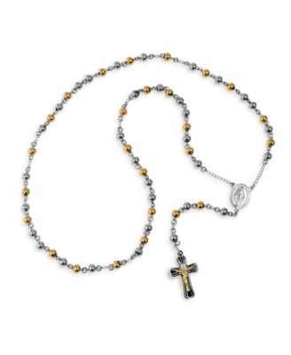 Two Tone Virgin Mary Rosary Prayer Round Ball Beaded Link Chain Jesus Crucifix Gold Plated Stainless Steel