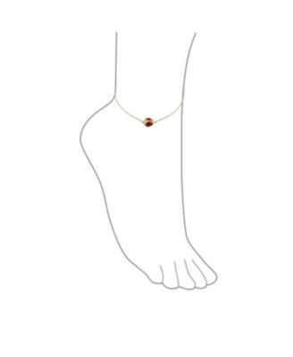 Red Ladybug Garden Charm Anklet Link Ankle Bracelet Gold Plated Sterling Silver Adjustable 9 To 10 Inch With Extender