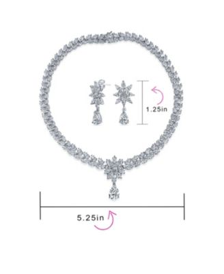 Jewelry Set Art Deco Marquise Leaf CZ Choker Necklace and Drop Chandelier Earrings