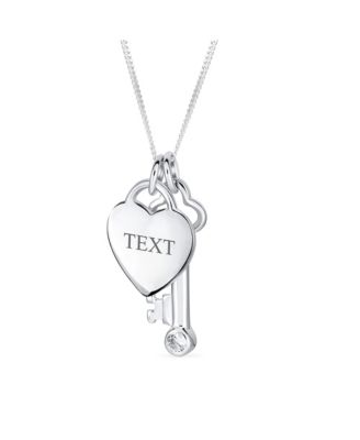 Love Lock And Key Heart CZ Accent Charm Pendant Necklace Sterling Silver