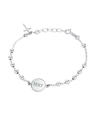 Prayer Beads with Cross Charm Virgin Mary Medal Rosary Bracelet Sterling Silver 7- 8 Inch Adjustable