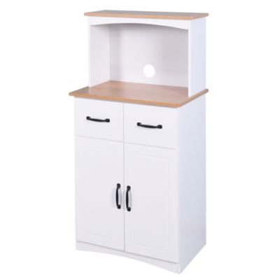 White Kitchen Pantry with Microwave Stand and Drawer