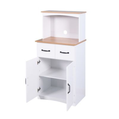 White Kitchen Pantry with Microwave Stand and Drawer