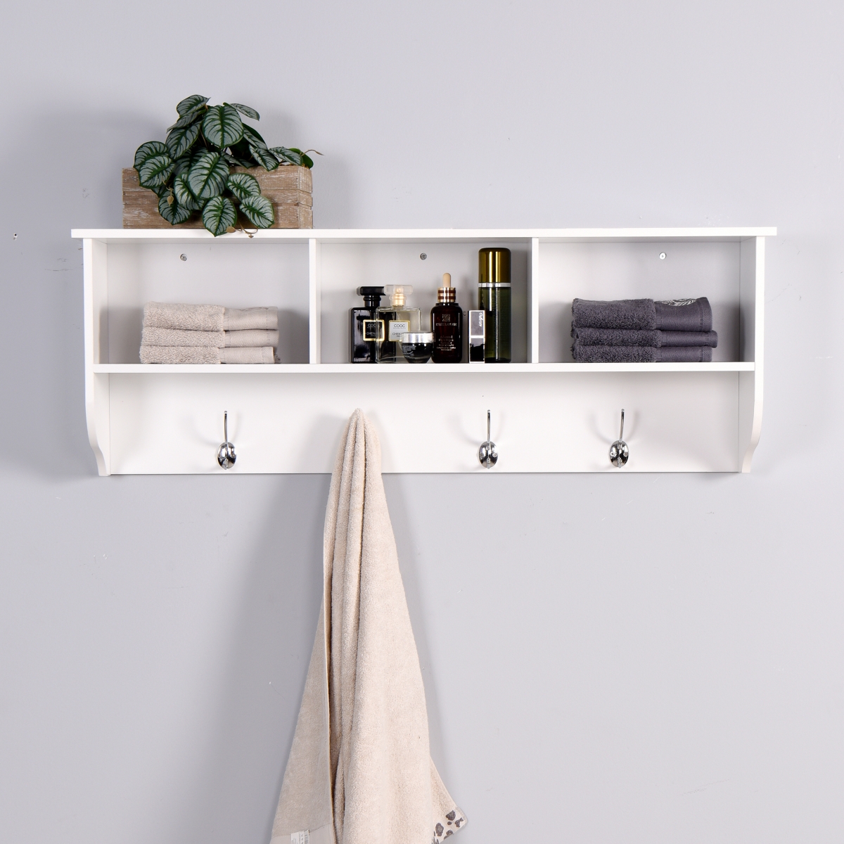 Streamdale Furniture White Entryway Wall Mounted Coat Rack With 4 Dual Hooks Living Room Wooden Storage Shelf