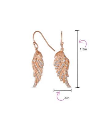 Heavenly Spiritual Symbol Cubic Zirconia Pave CZ Guardian Angel Wing Feather Lever back Dangle Earrings Sterling Silver French Wire
