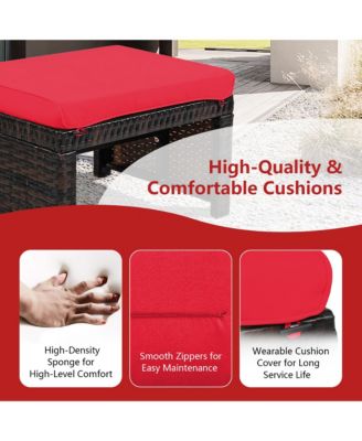 Set of 2 Rattan Ottoman Footrest Footstool Patio Furniture w/ White Cushion