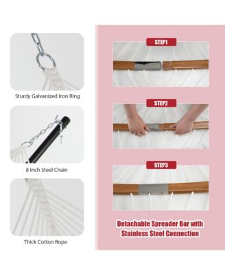 Hammock w/ Pillow Curved Bamboo Spreader Bar Chain Portable Indoor Outdoor