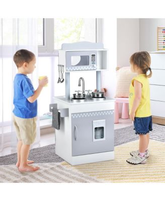 Kids Kitchen PlaySet Pretend Wooden Play Kitchen with IceDispenser&Stovefor Toddler