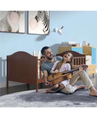 Classic Wooden Toddler Bed with 2 Guardrails, Converts for Growing Kids