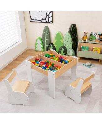 4-in-1 Wooden Activity Kids Table and Chairs with Storage and Detachable Blackboard