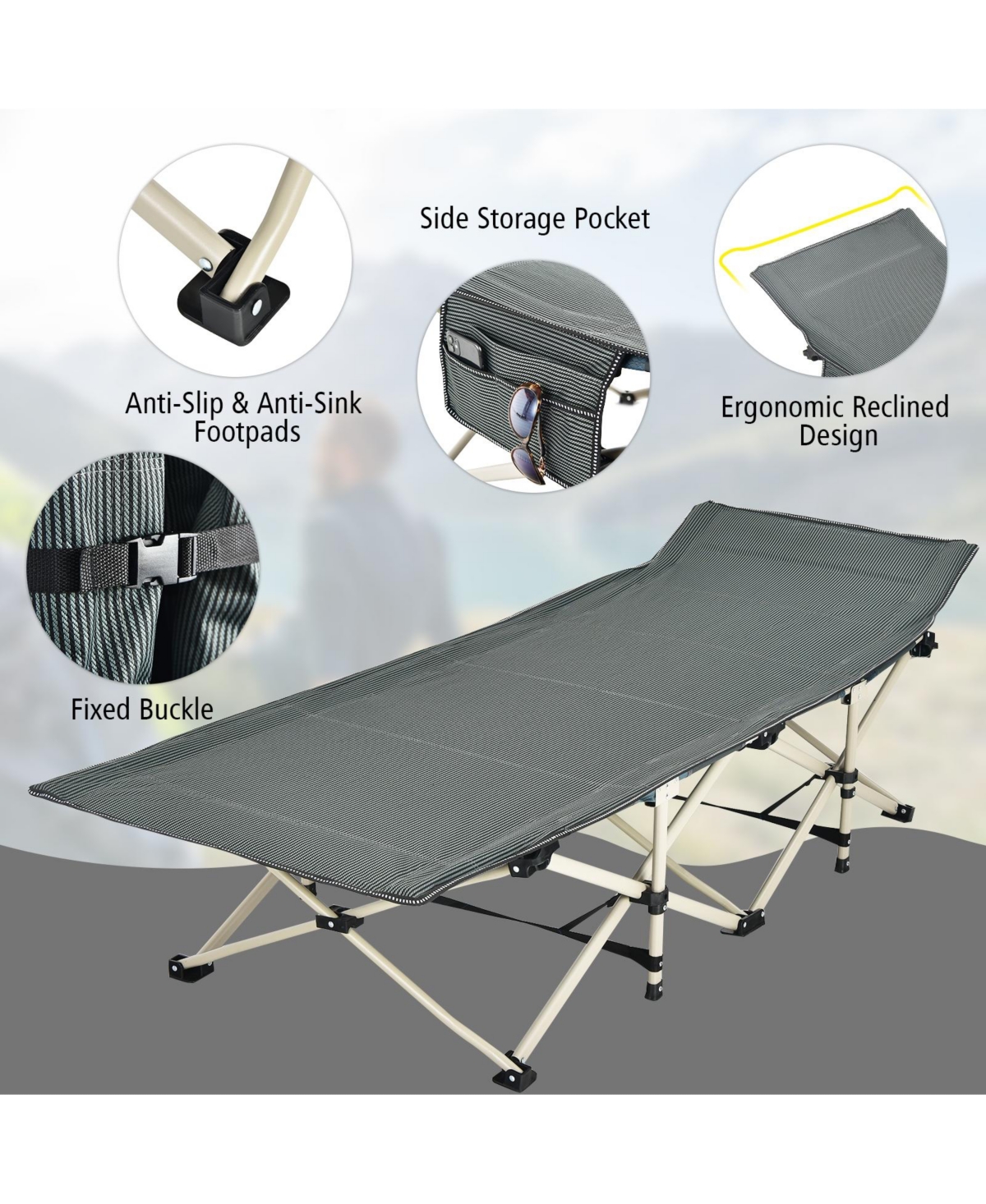 Slickblue 28.5 Inch Extra Wide Sleeping Cot for Adults with Carry Bag-Blue