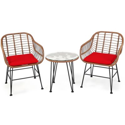 3 Pieces Patio Rattan Bistro Set with Cushion