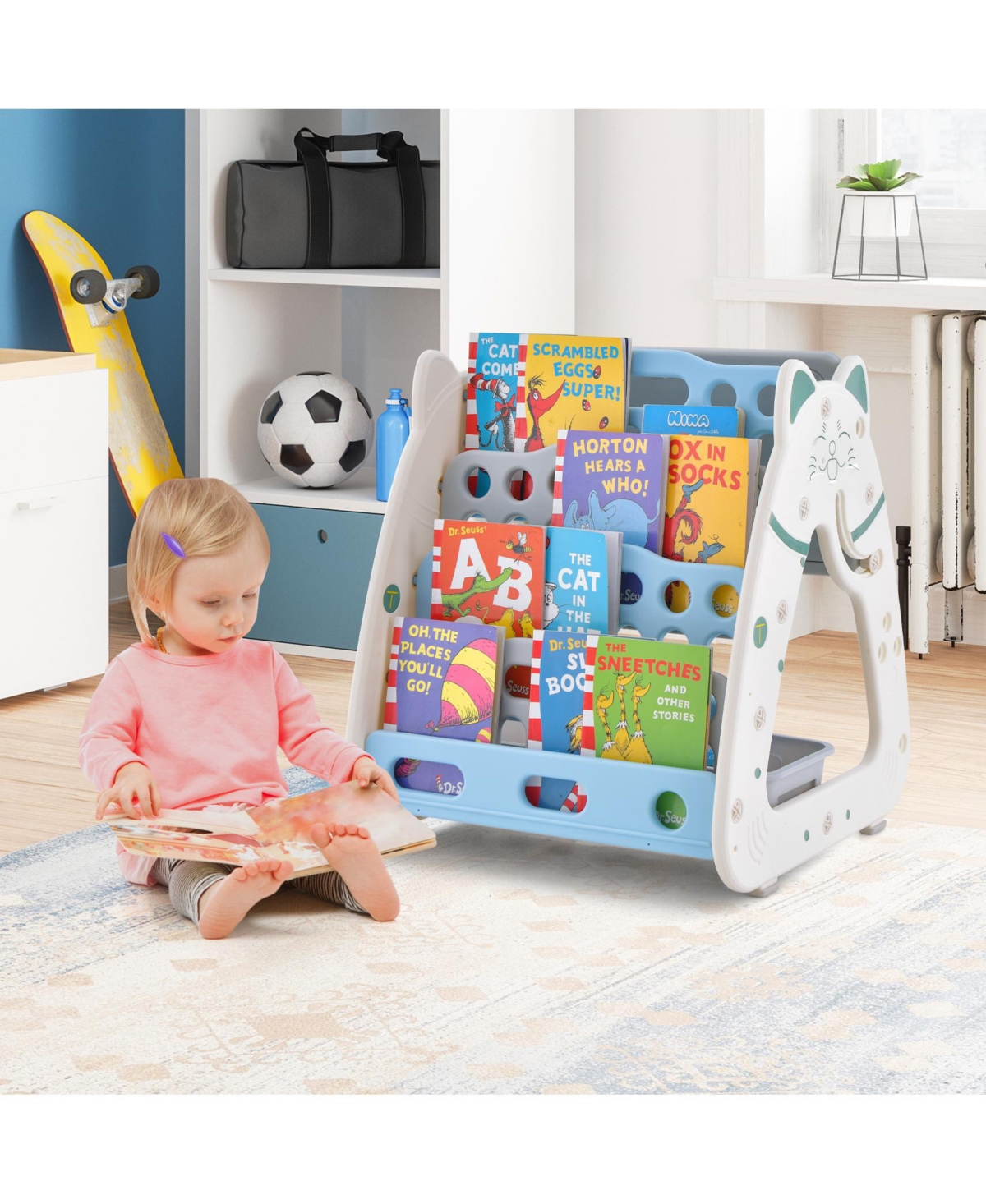 Slickblue 3-In-1 Double Sided Magnetic Dry-Erase Board with Stool and Flipped Writing Desktop