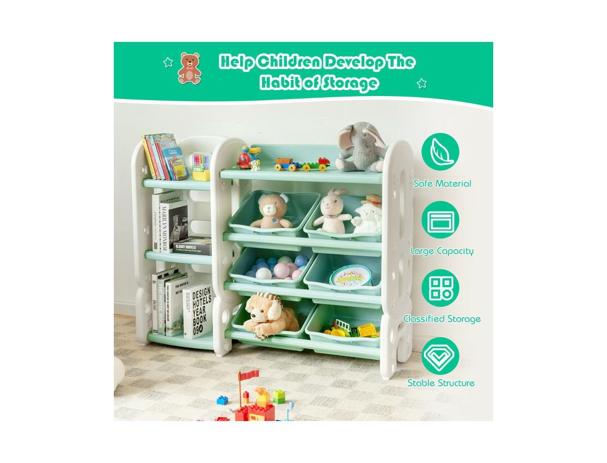 Slickblue Kids Toy Storage Organizer with Bins and Multi-Layer Shelf for Bedroom Playroom