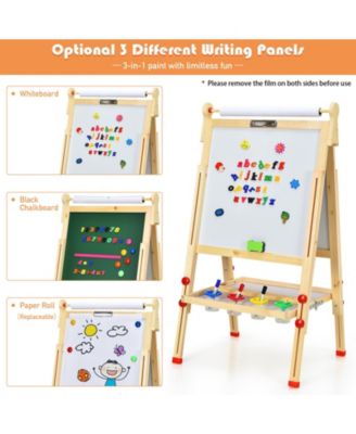 Kids Art Easel with Paper Roll Double-Sided Regulable Drawing Easel Plank