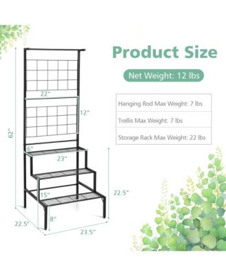 3-Tier Hanging Plant Stand Flower Pot Organizer Rack w/Grid Panel Display Shelf