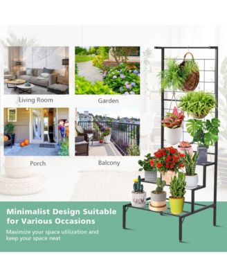 3-Tier Hanging Plant Stand Flower Pot Organizer Rack w/Grid Panel Display Shelf