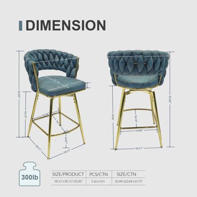 Streamdale Blue Upholstered Bar Stools Set Of 2 With Swivel