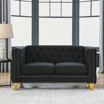 Velvet Tufted Sofa with Metal Legs