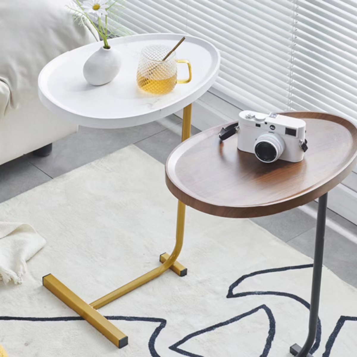 Streamdale Furniture 2 PiecesCshaped Side Table, Small Sofa Table For Small Spaces, Living Room, Bedroom - Brown