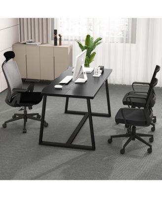 63" Large Dining Table for 4-6 People with Wavy Edge Heavy-duty Metal Frame