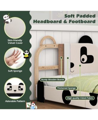 Twin Size Kids Bed Toddler Upholstered Low Profile Bed Frame with Panda Headboard