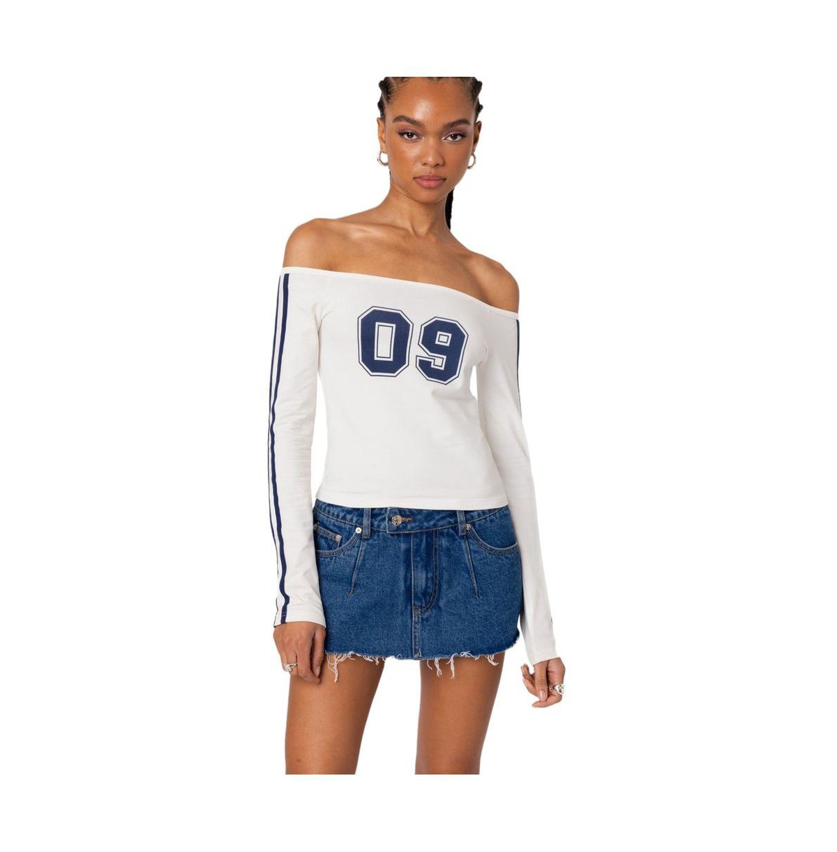 Edikted Women's 90'S Off Shoulder Long Sleeve T Shirt