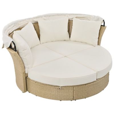 Outdoor Wicker Daybed with Canopy & Pillows
