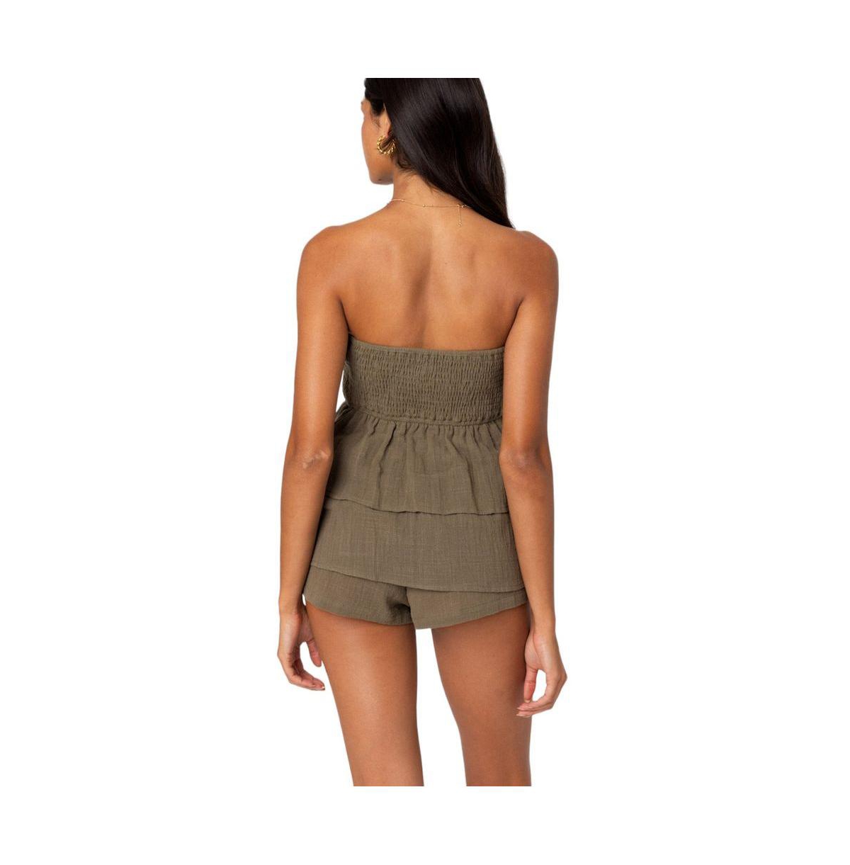 Edikted Women's Harleigh Ruffled Linen Look Tube Top