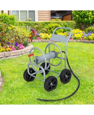 Garden Water Hose Reel Cart with 4 Wheels and Non-slip Grip - Silver