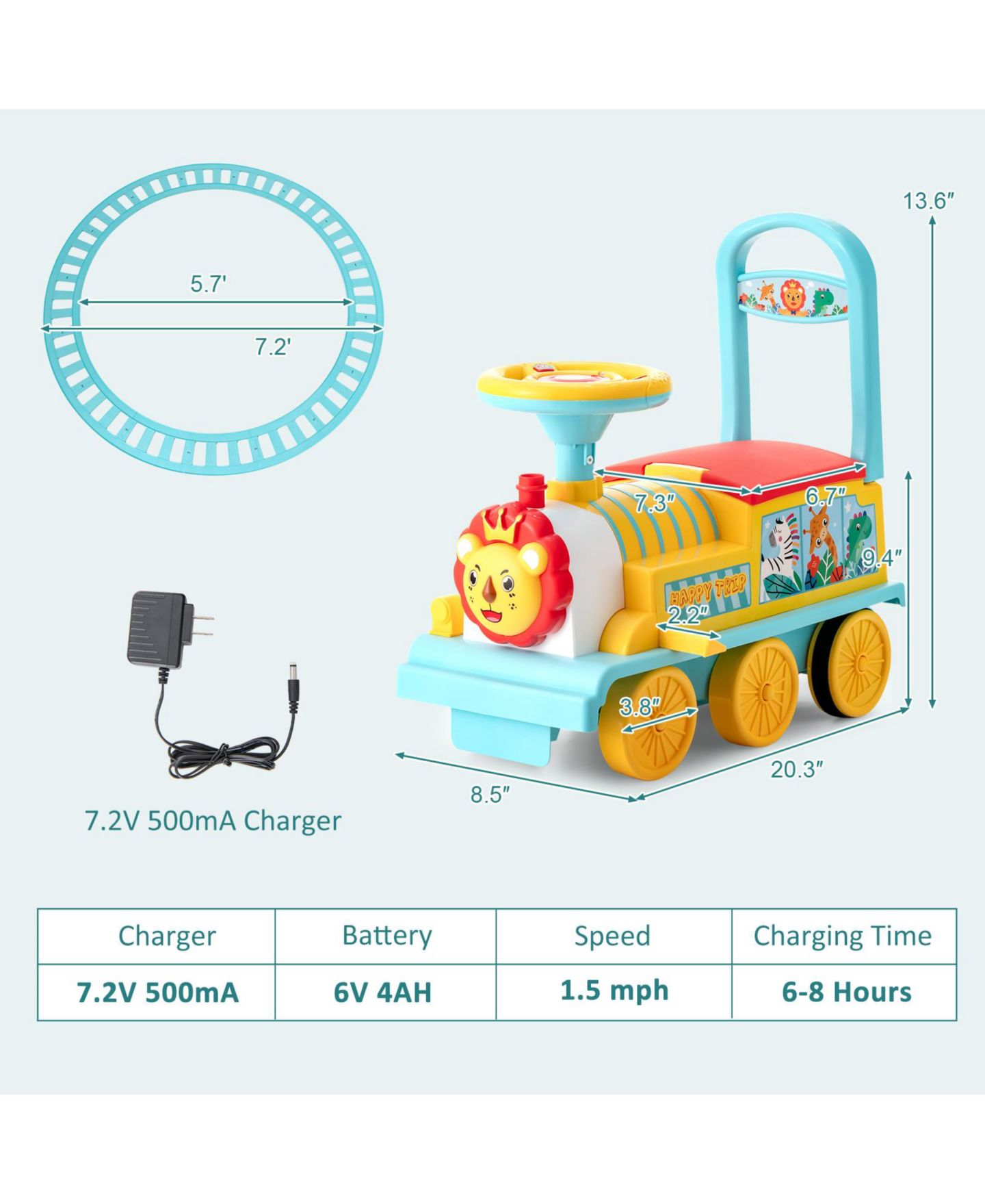 Детская игрушка Costway 6V Electric Train Ride-On Toy with 16 Tracks, Music & Lights, Ages 3+, цвет: Синий — фото 9