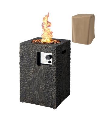 16'' Square Outdoor Propane Fire Pit w/Lava Rocks Waterproof Cover 30,000 BTU