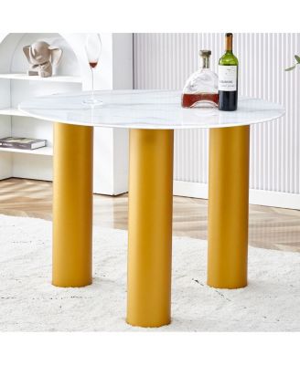 Streamdale 40" Round White Dining Table, Golden Legs