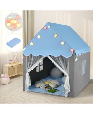 Kids Playhouse Tent Large Castle Fairy Tent Gift w/Star Lights Mat