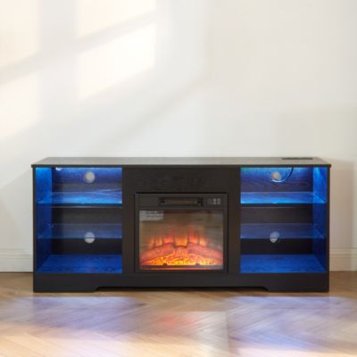 Modern Black Electric Fireplace TV Stand, 58" Width