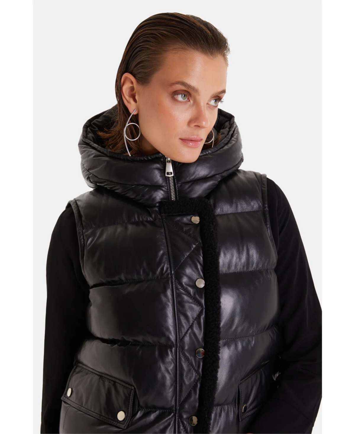 Furniq Uk Women's Leather Puffer Jacket, Black