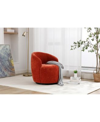 Chenille Swivel Barrel Chair with Metal Ring