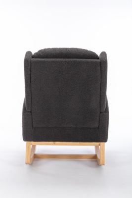 Teddy Fabric Rocking Chair With Packet Wood Legs, Dark Gray