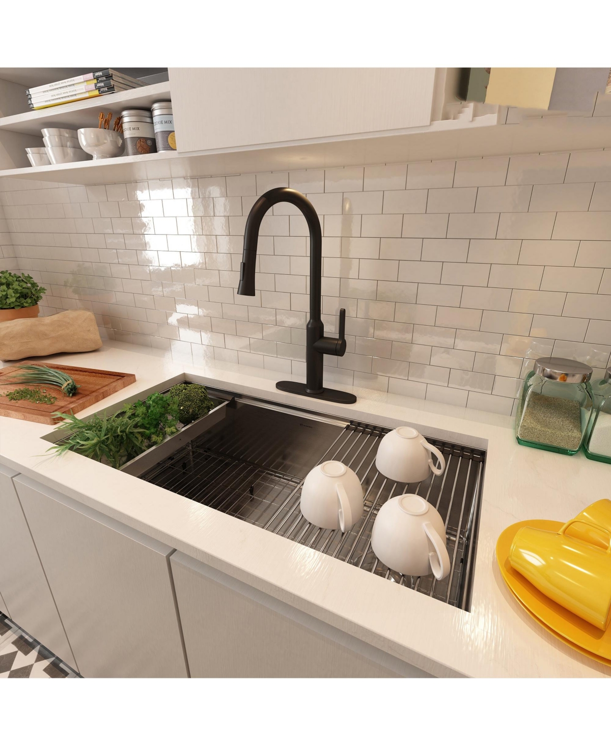 Mondawe Undermount 36-in x 19-Stainless Steel Single Bowl Workstation Kitchen Sink - brushed