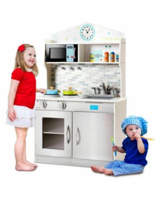 Kid's Wooden Pretend Cooking Play Kitchen Set