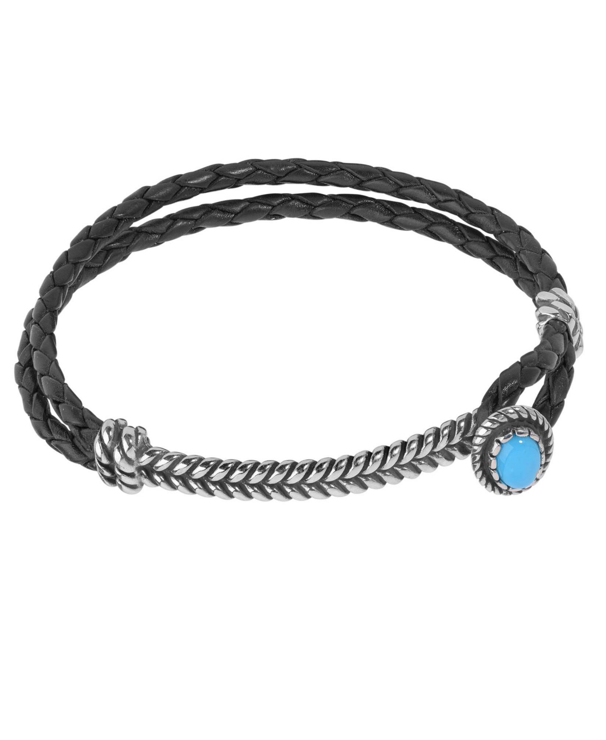 Sterling Silver Women's Leather Bracelet Blue Turquoise Gemstone Size Small - Large - Blue turquoise