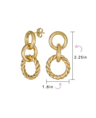 Classic Twisted Rope Braid Cable Light Weight Door Knocker Style 3 Tier Circle Hoop Earrings Yellow Gold Plated Brass 1.70 Inch