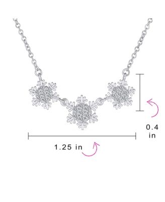 Holiday Party Cubic Zirconia Solitaire CZ Accent Christmas Frozen Winter Sparkling Dainty 3 Multi Snowflake Necklace Sterling Silver